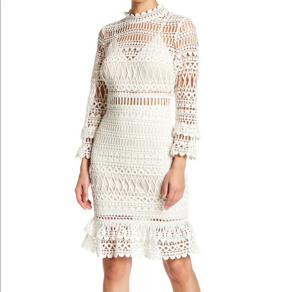 Cream Retro 3/4 Sleeve Lace Summer Dress